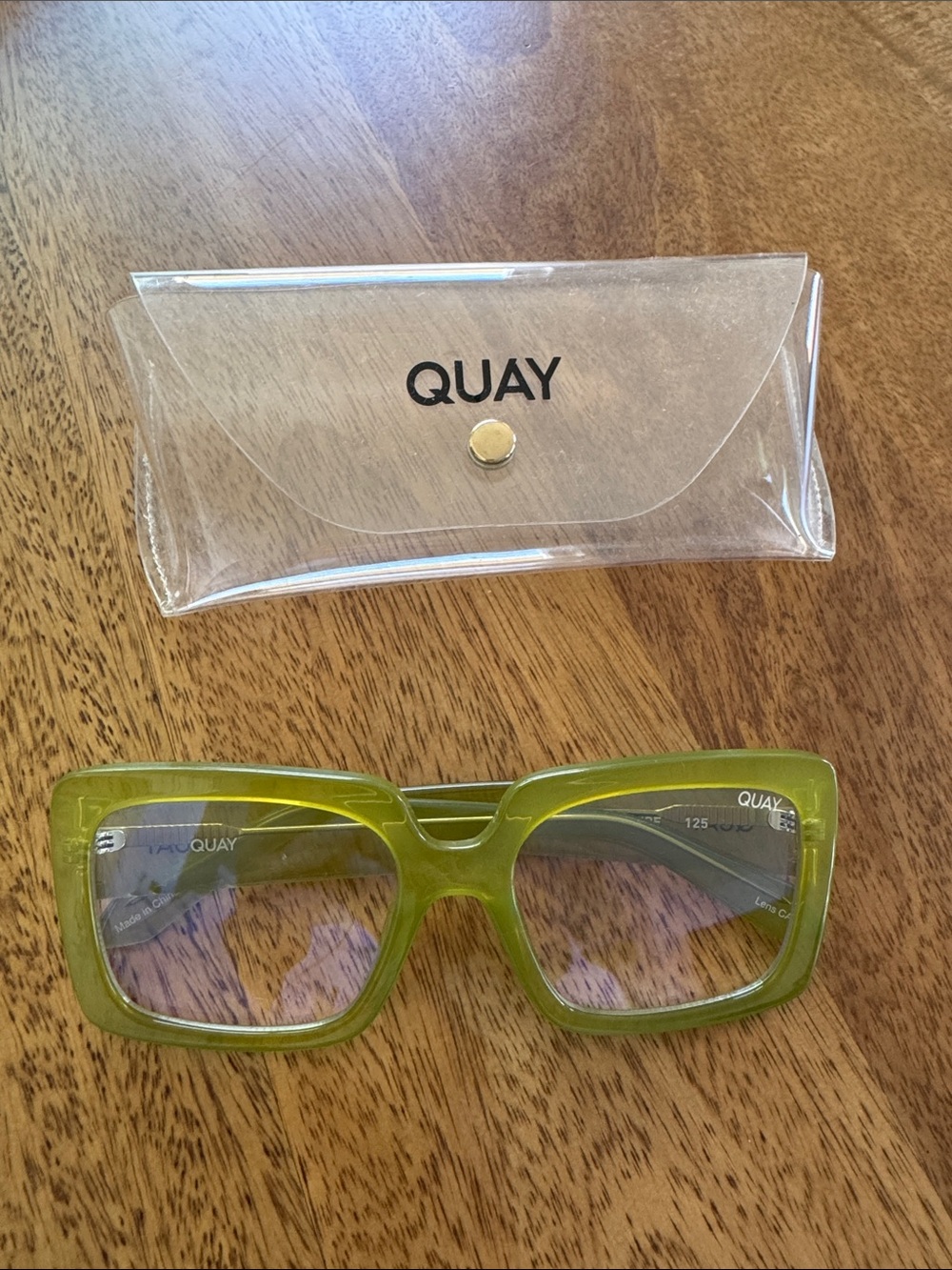 Quay Australia Olive Green Blue Light Square Sunglasses with Clear Case